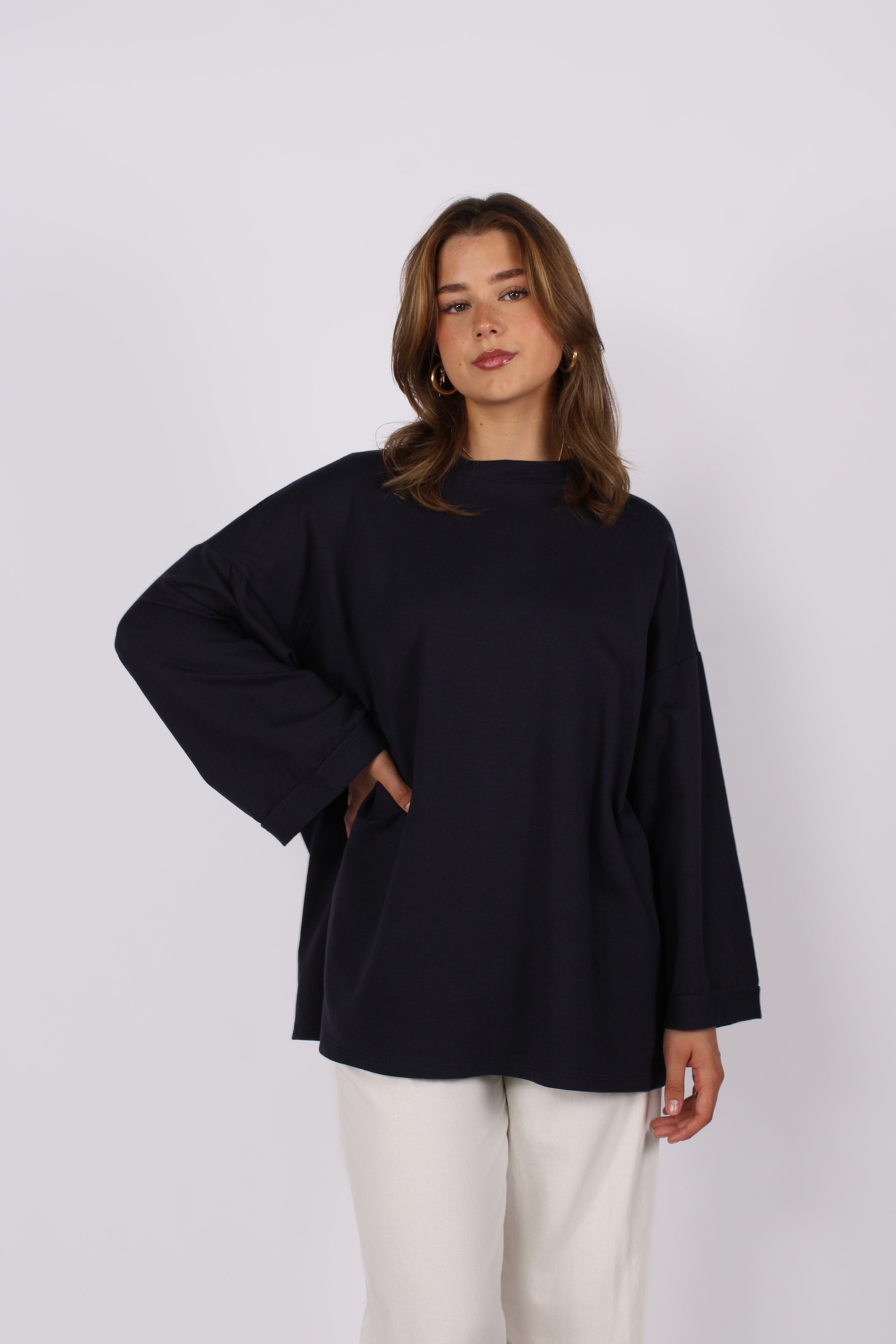 OVERSIZED BASIC LONG SLEEVE - NAVY