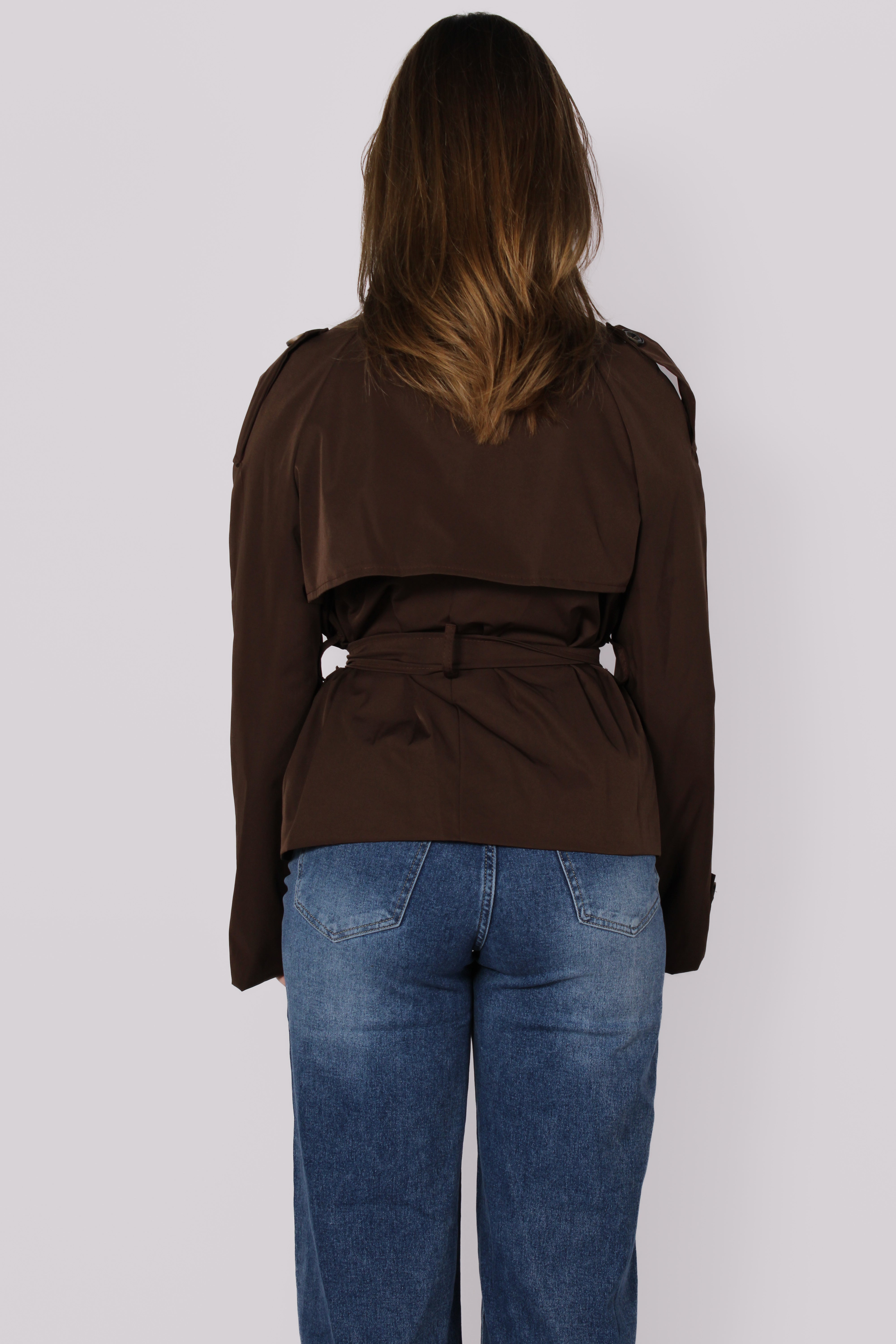 HIGH NECK TRENCHCOAT - DARK BROWN