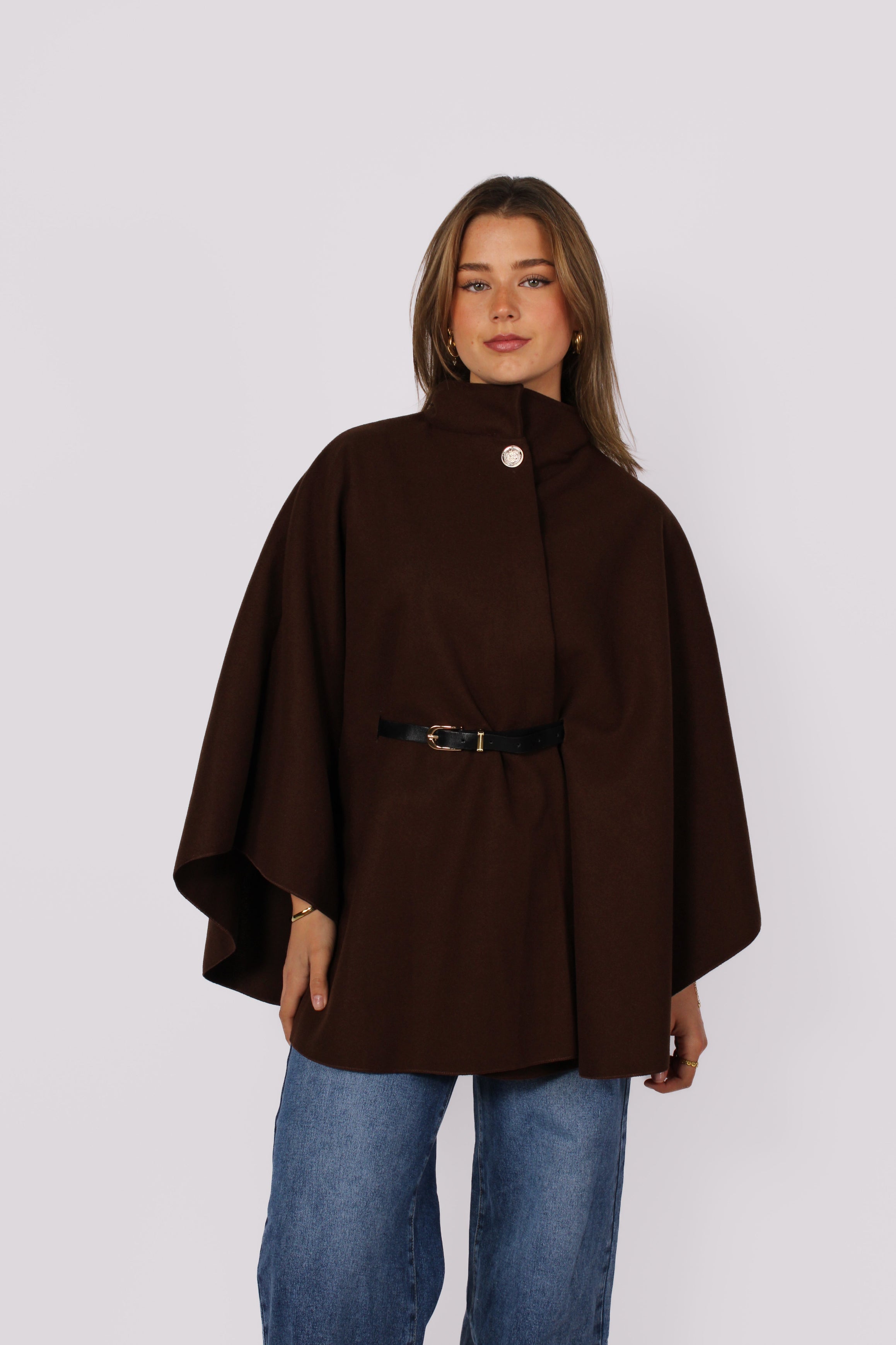 LONG PONCHO - DARK BROWN