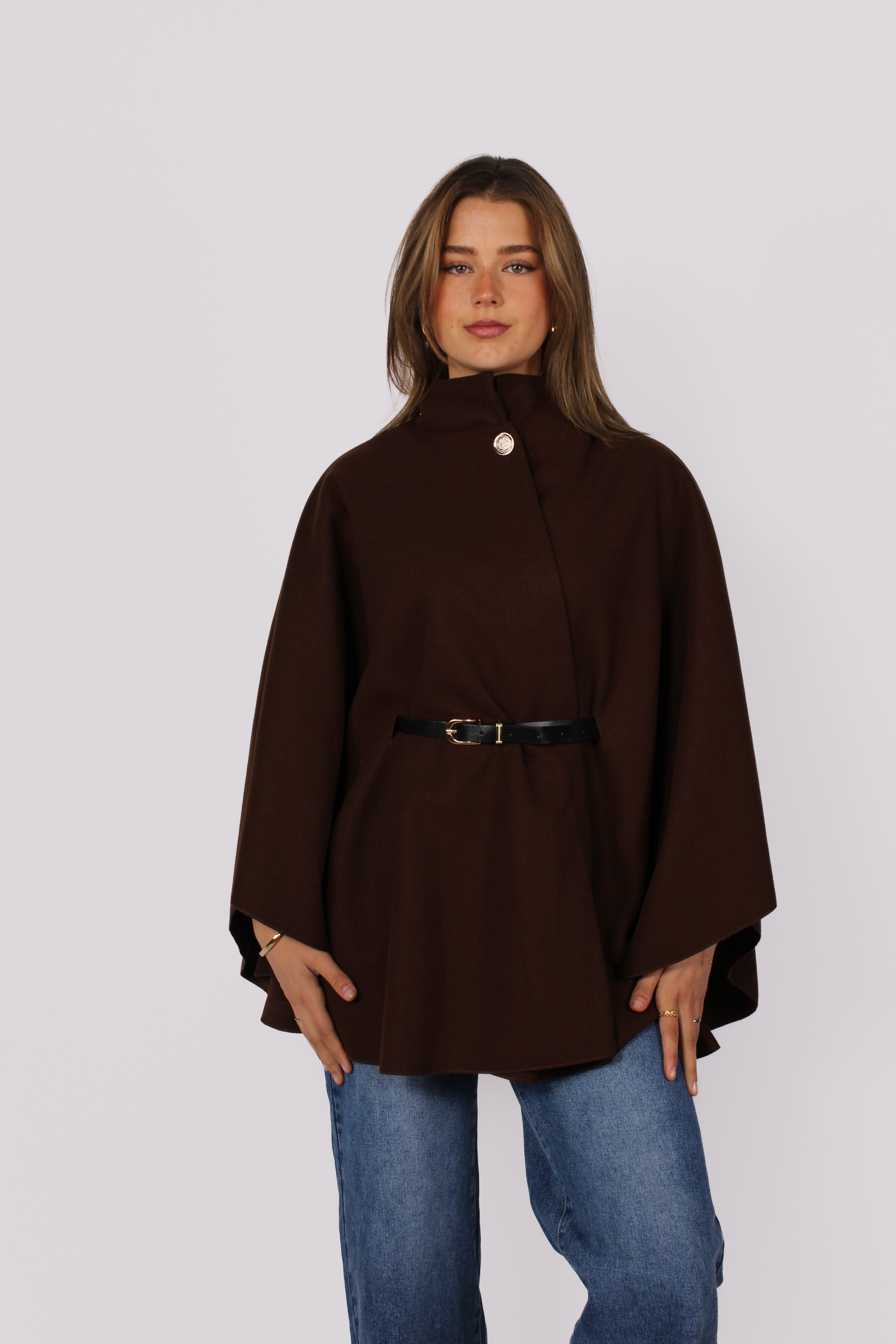 LONG PONCHO - DARK BROWN