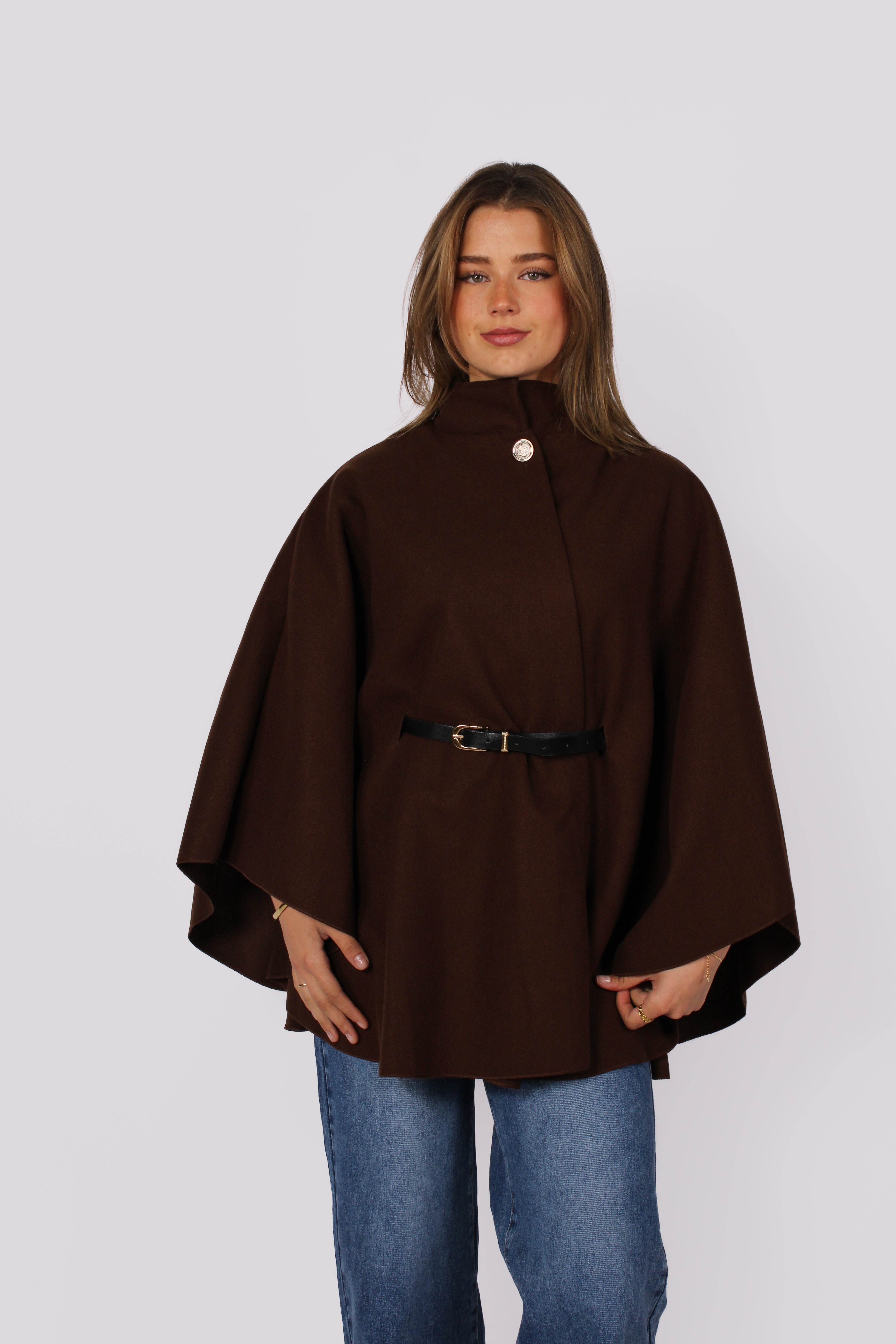 LONG PONCHO - DARK BROWN