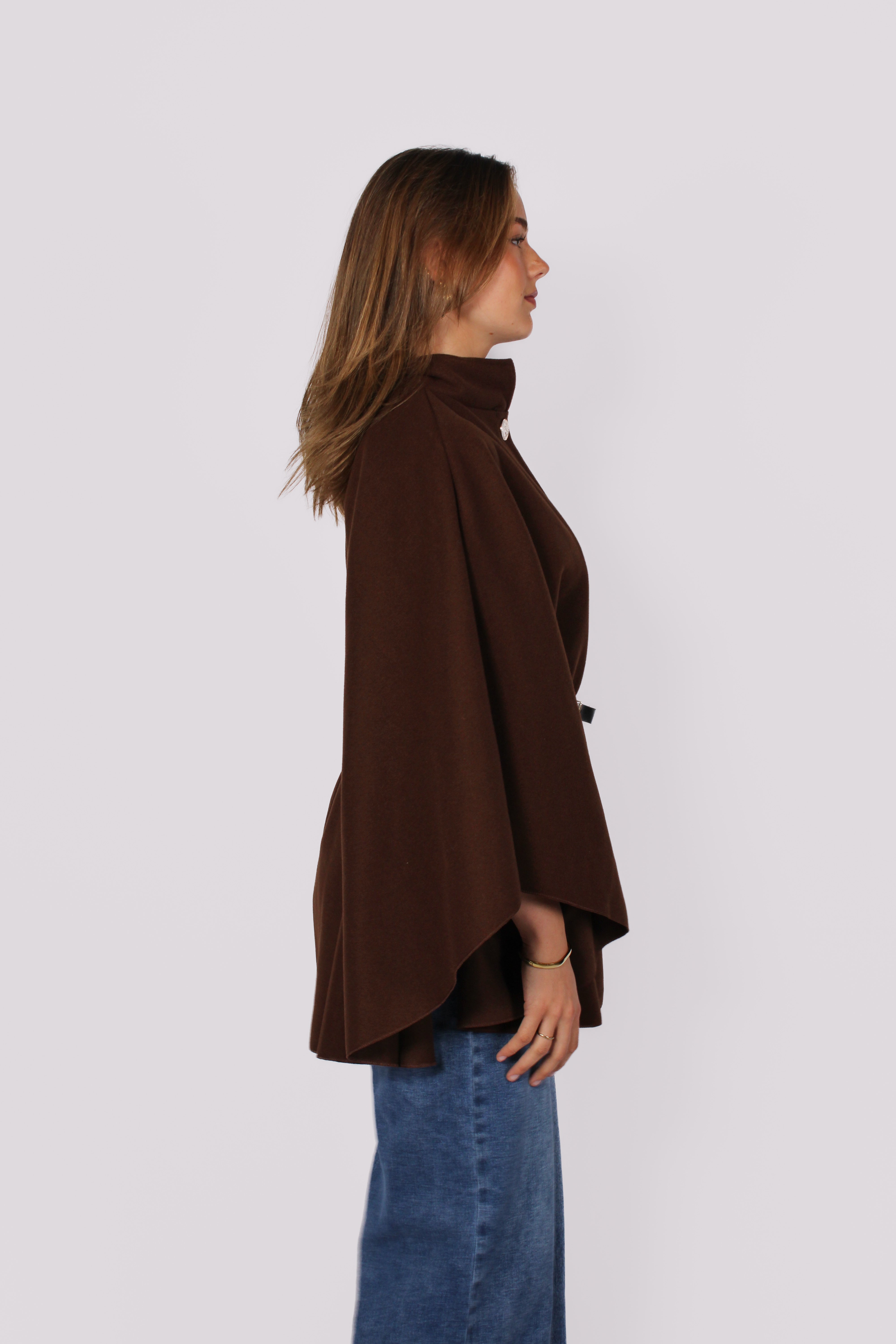 LONG PONCHO - DARK BROWN