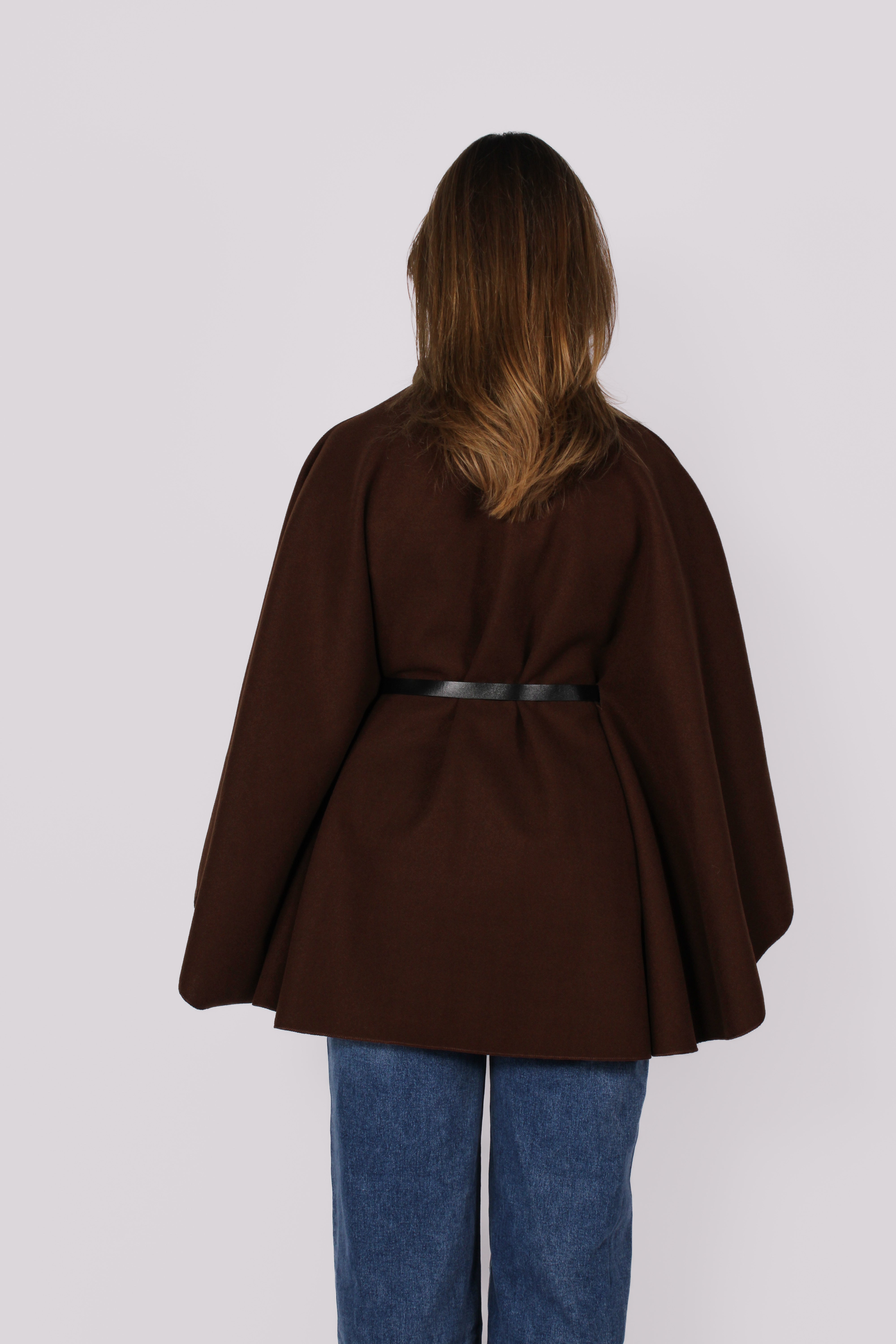 LONG PONCHO - DARK BROWN
