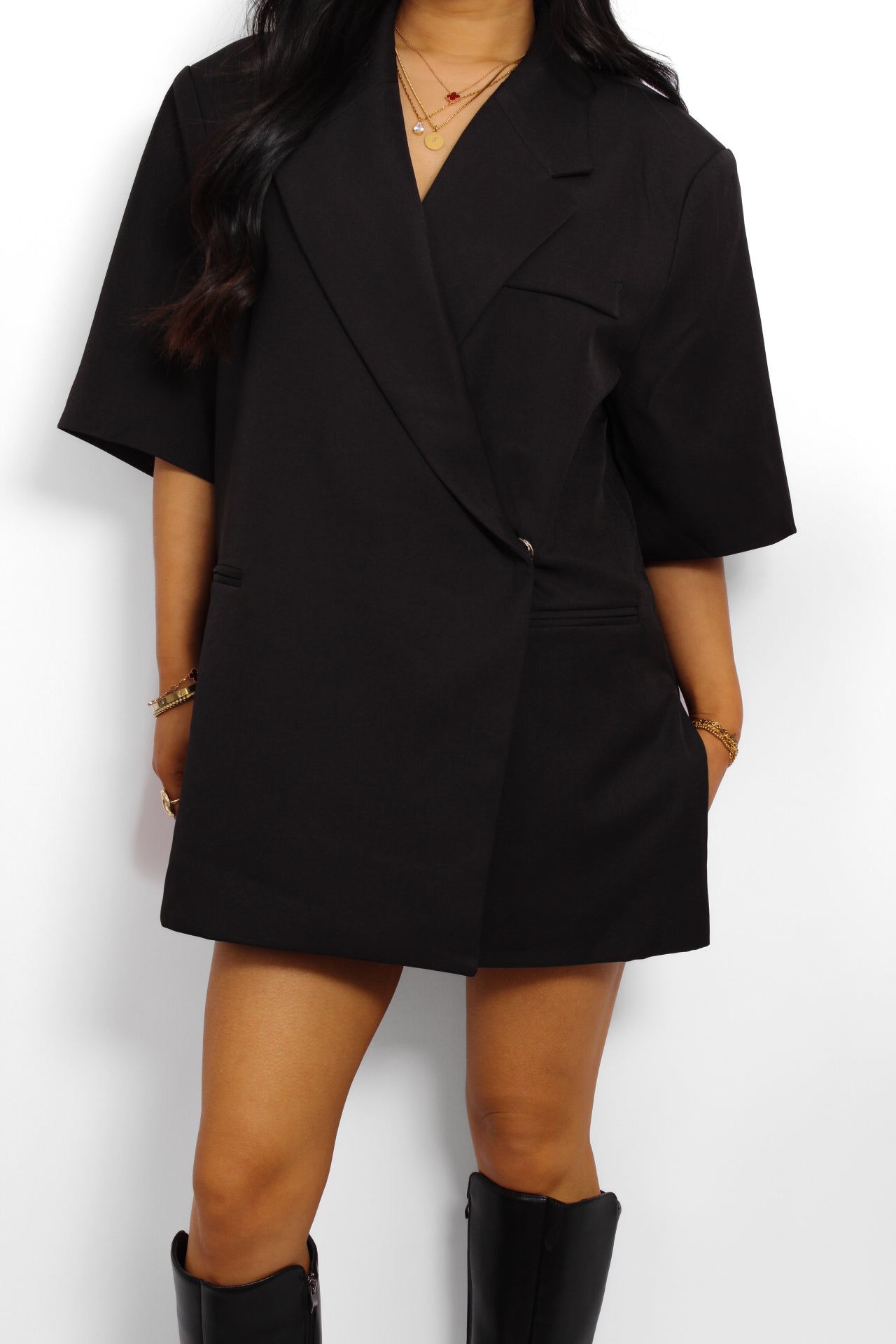 OVERSIZED CHIC BLAZER SHORT SLEEVE - BLACK