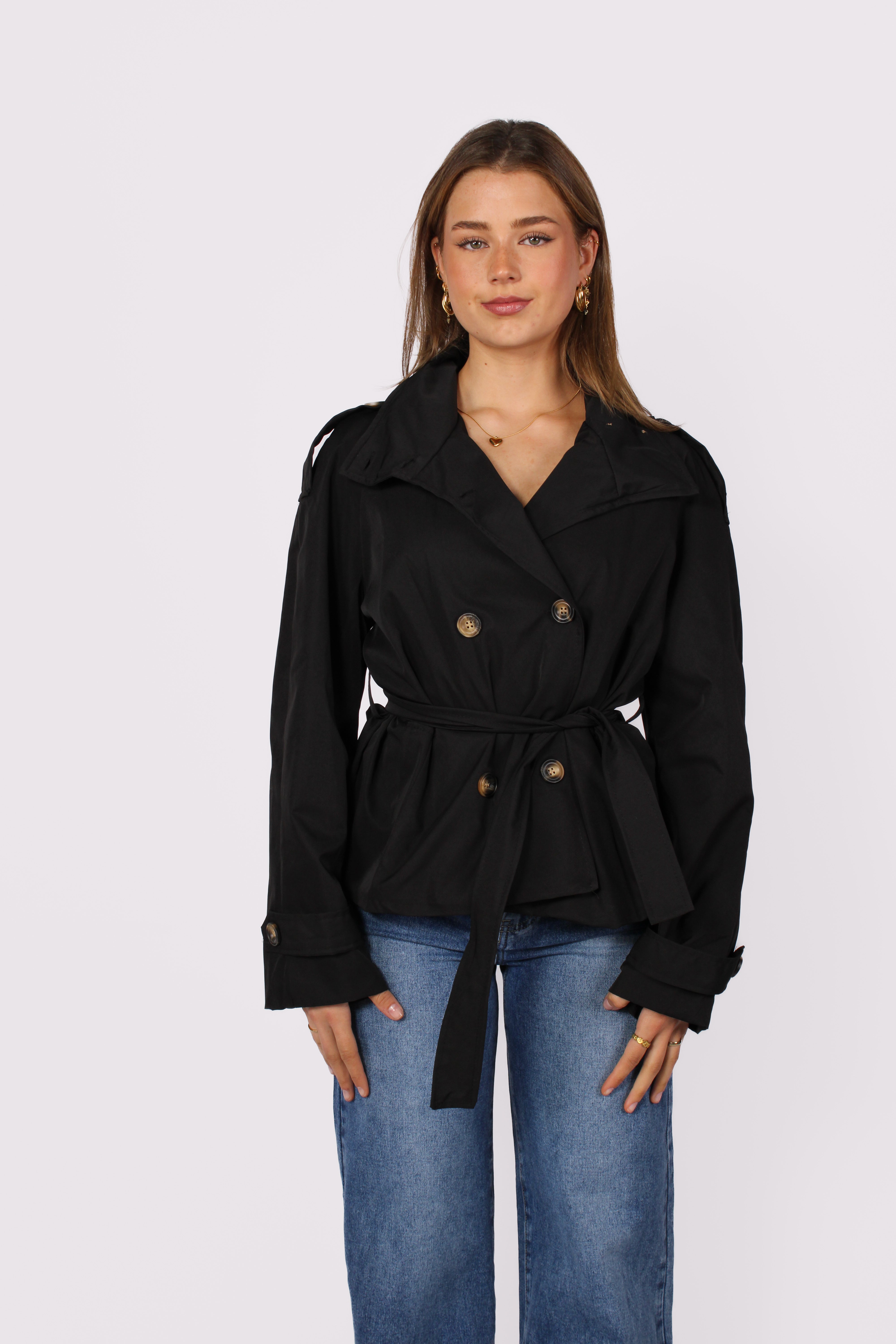 HIGH NECK TRENCHCOAT - BLACK