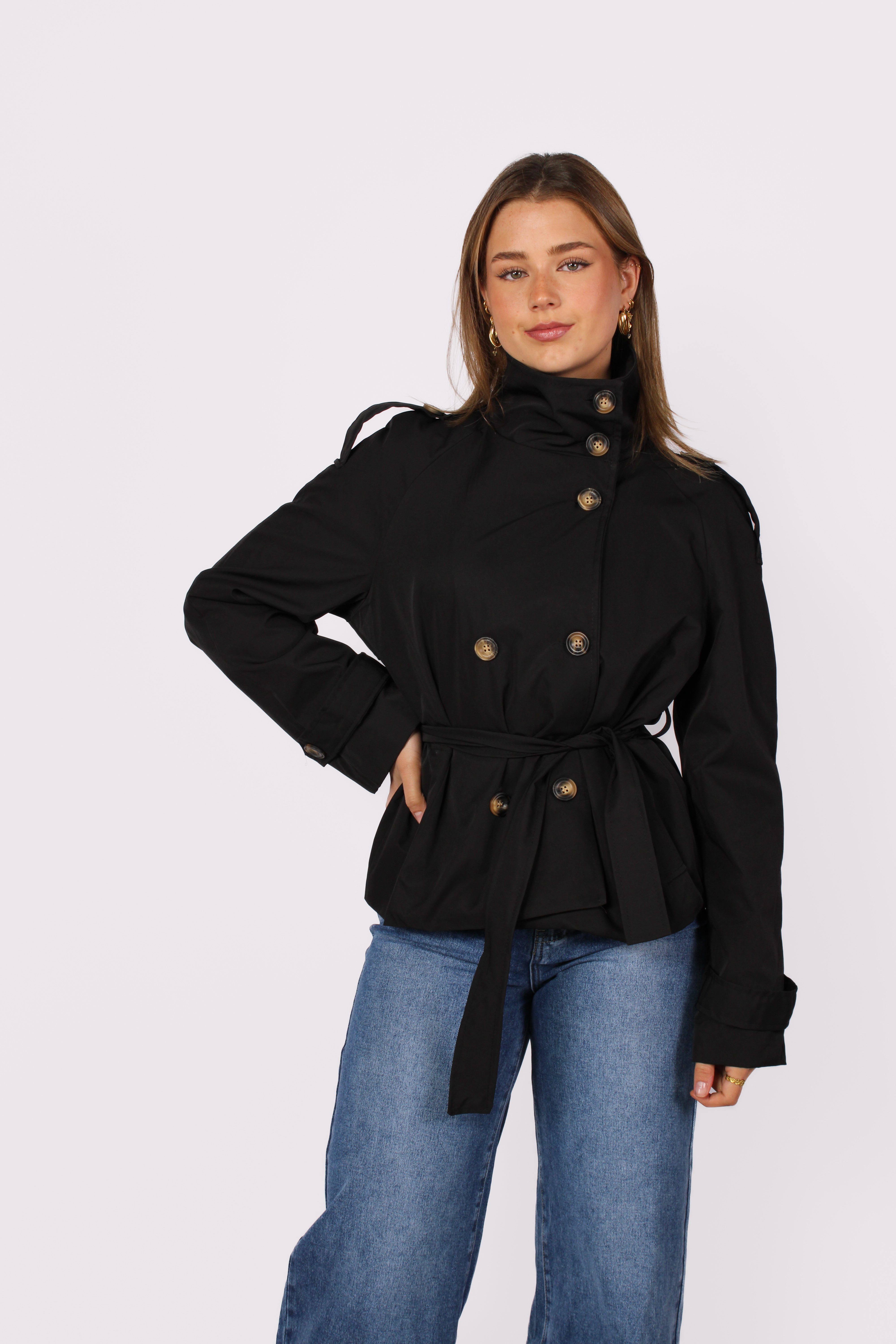 HIGH NECK TRENCHCOAT - BLACK