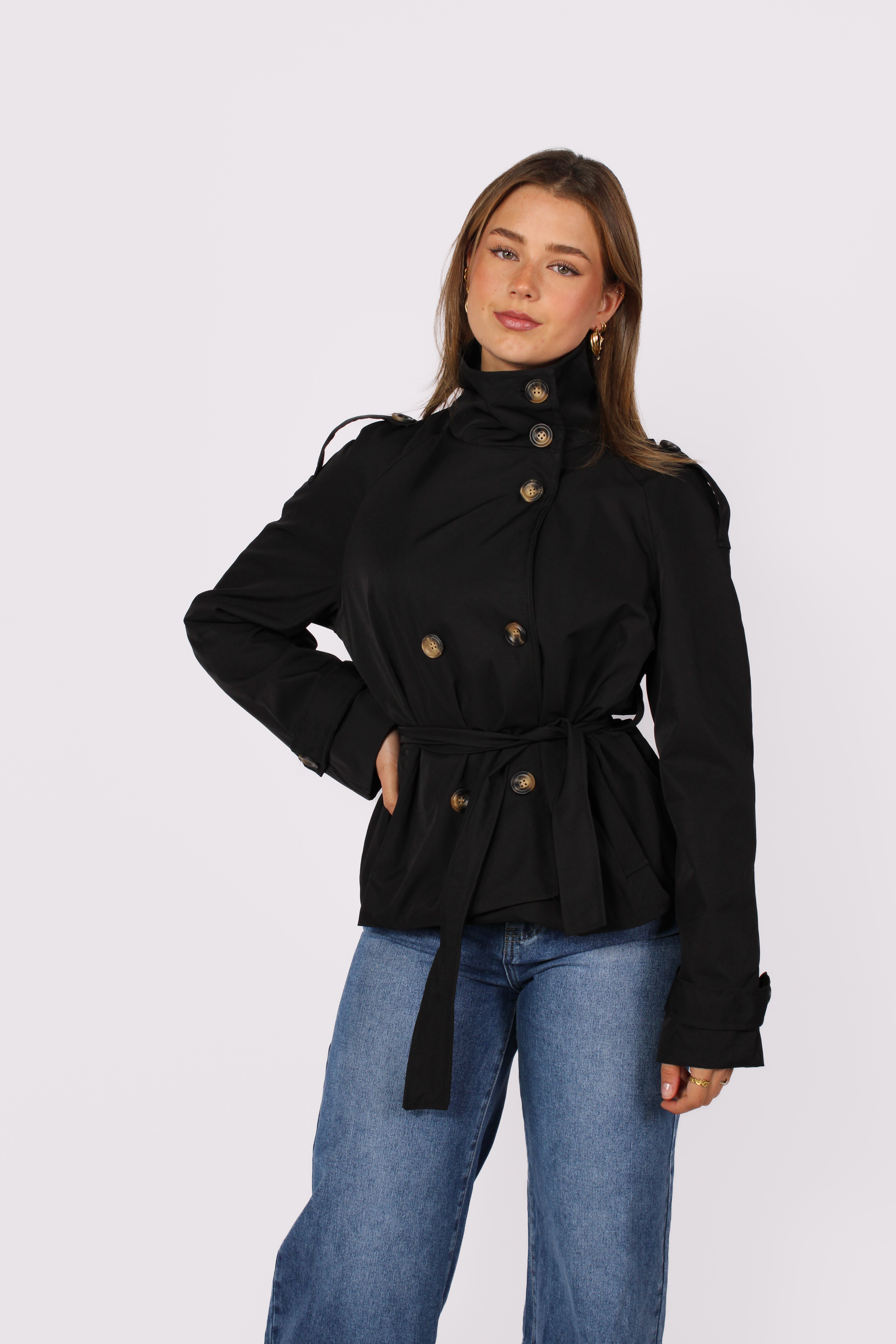 HIGH NECK TRENCHCOAT - BLACK