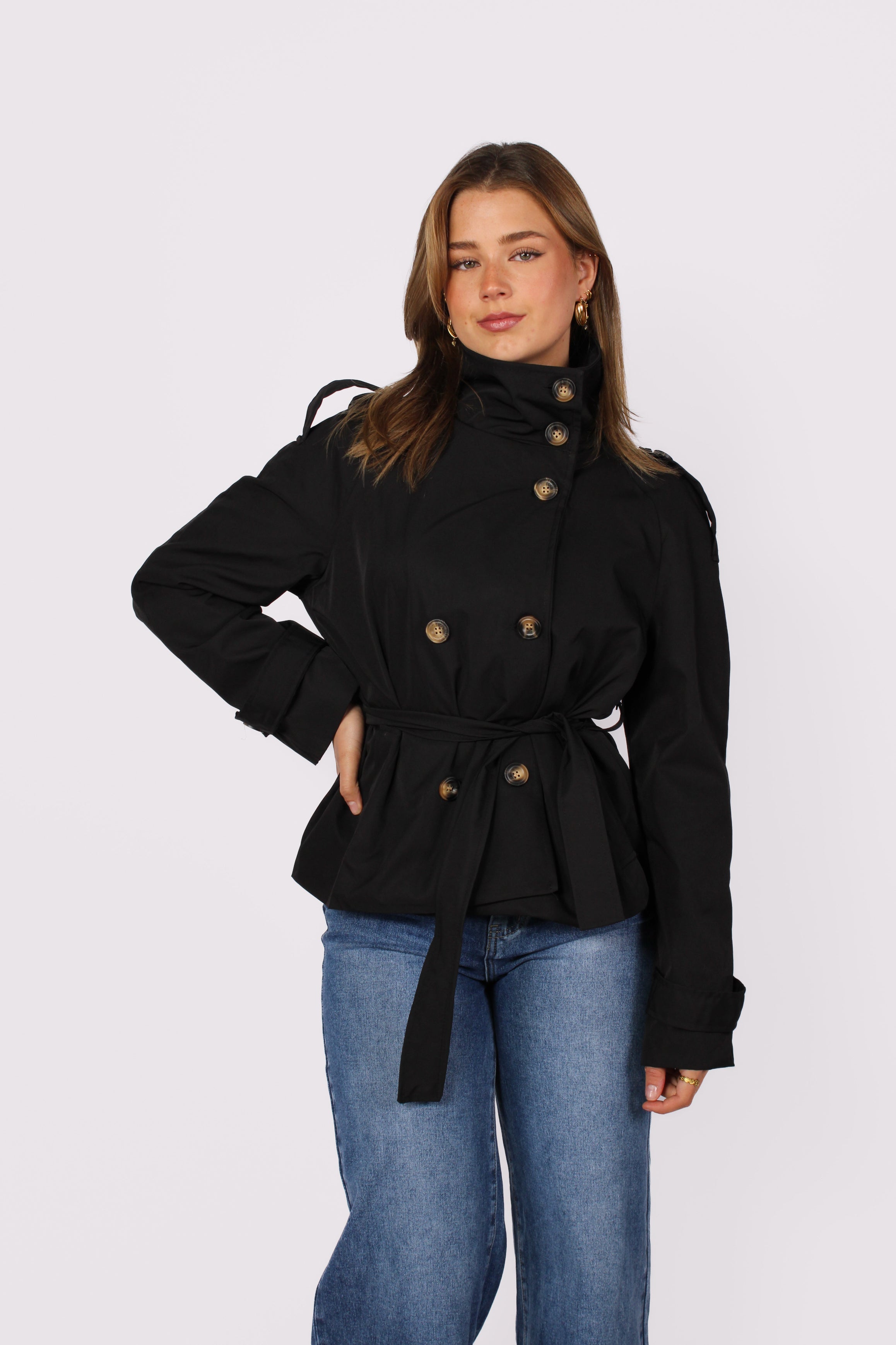HIGH NECK TRENCHCOAT - BLACK