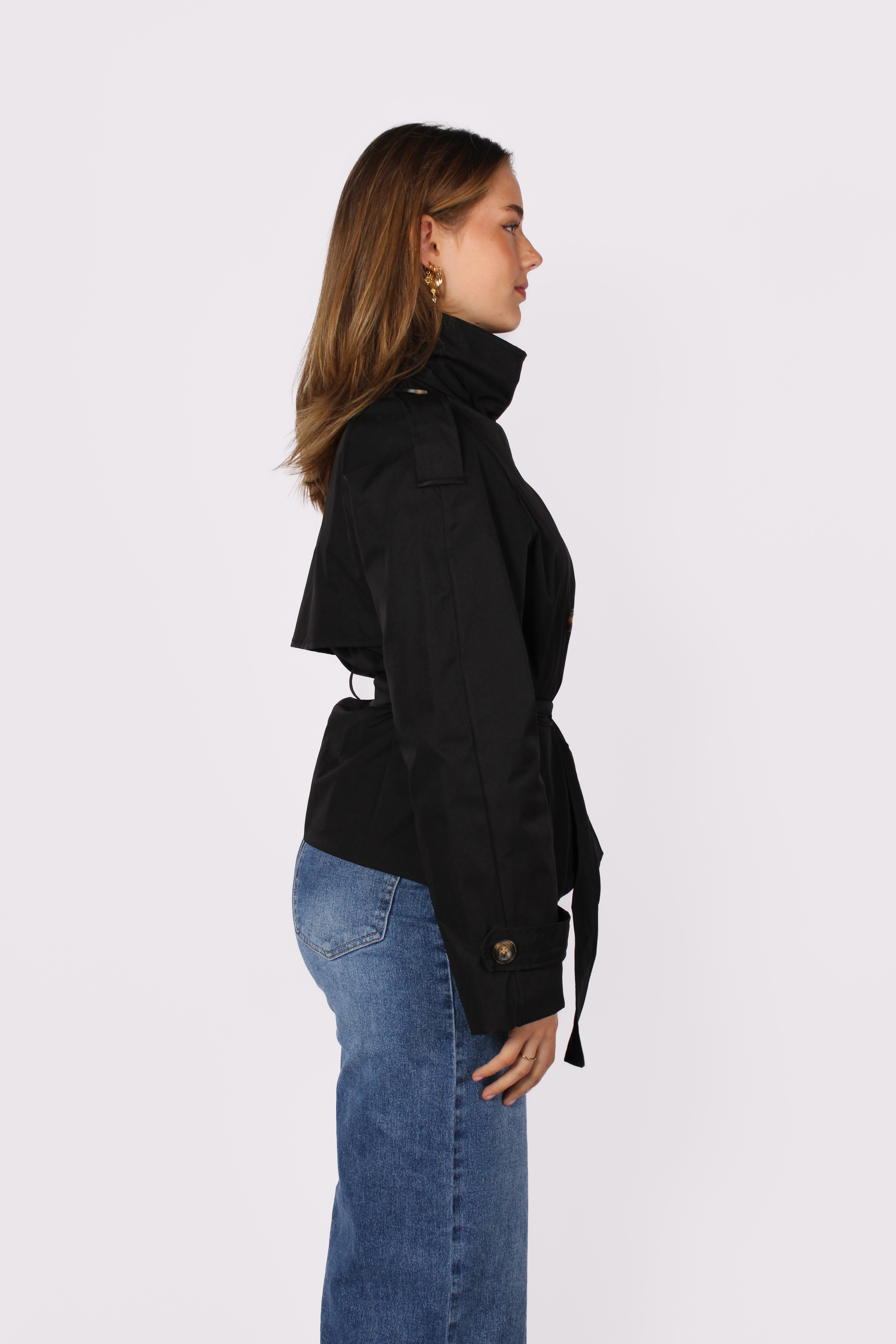HIGH NECK TRENCHCOAT - BLACK
