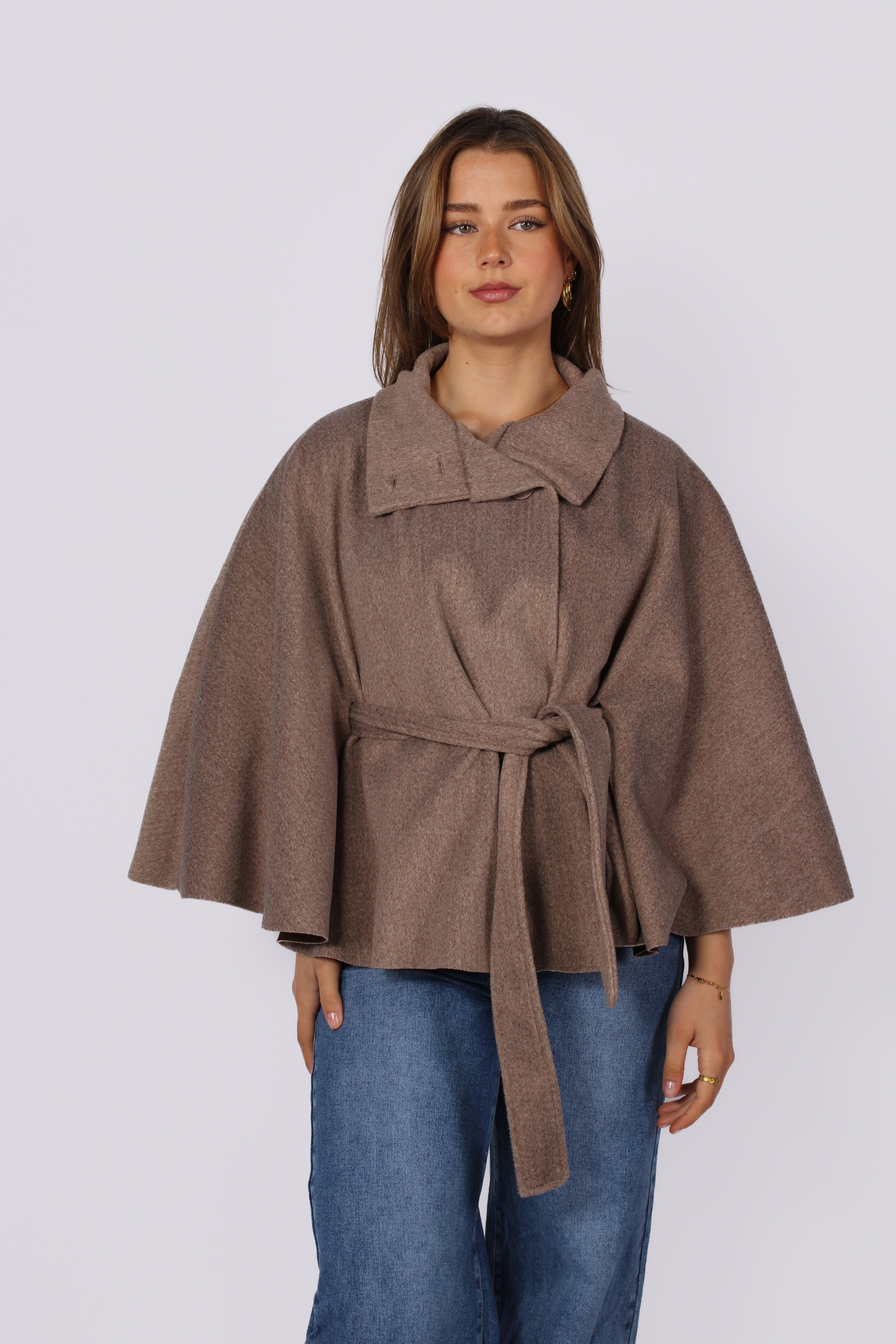HIGH NECK PONCHO - TAUPE