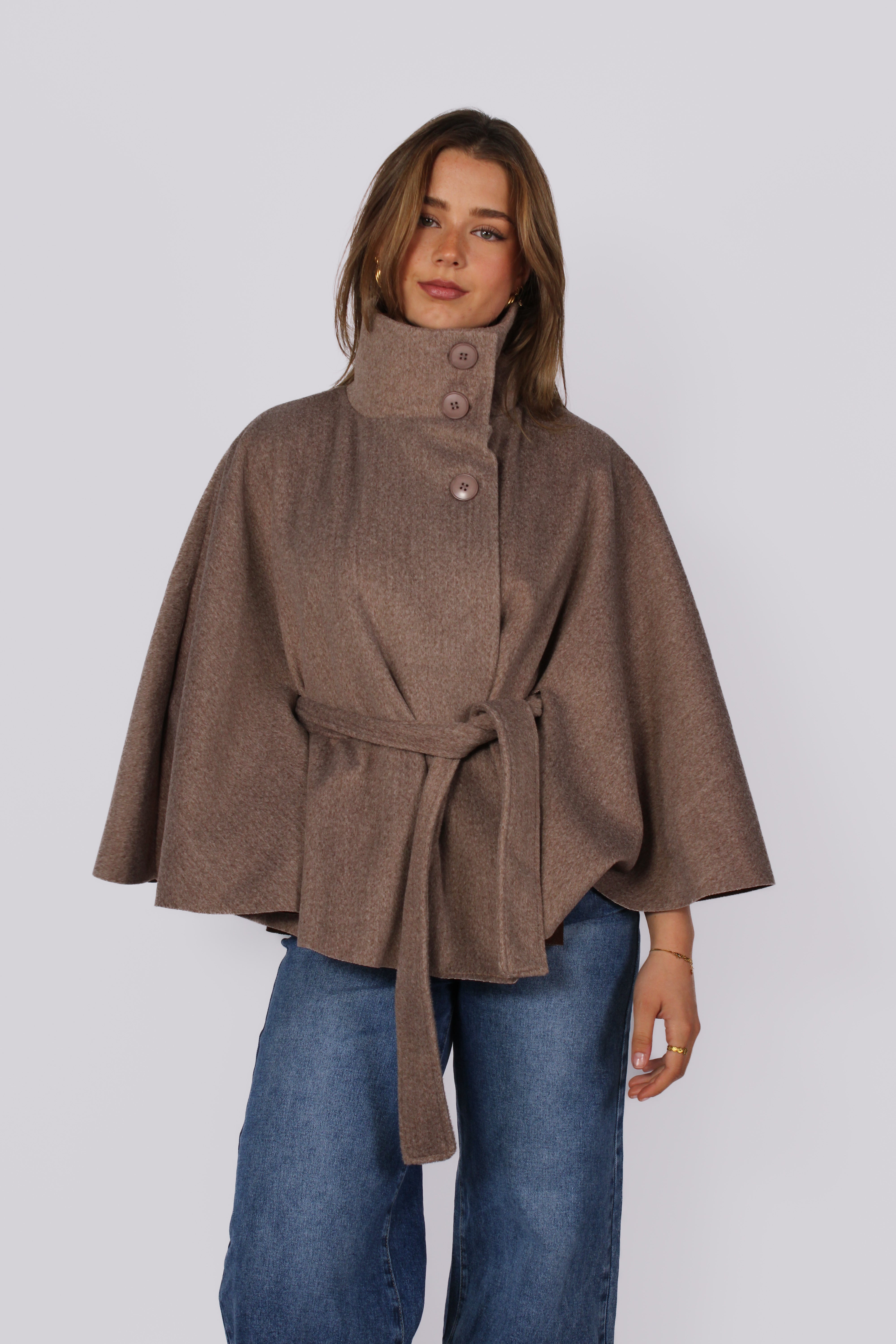 HIGH NECK PONCHO - TAUPE