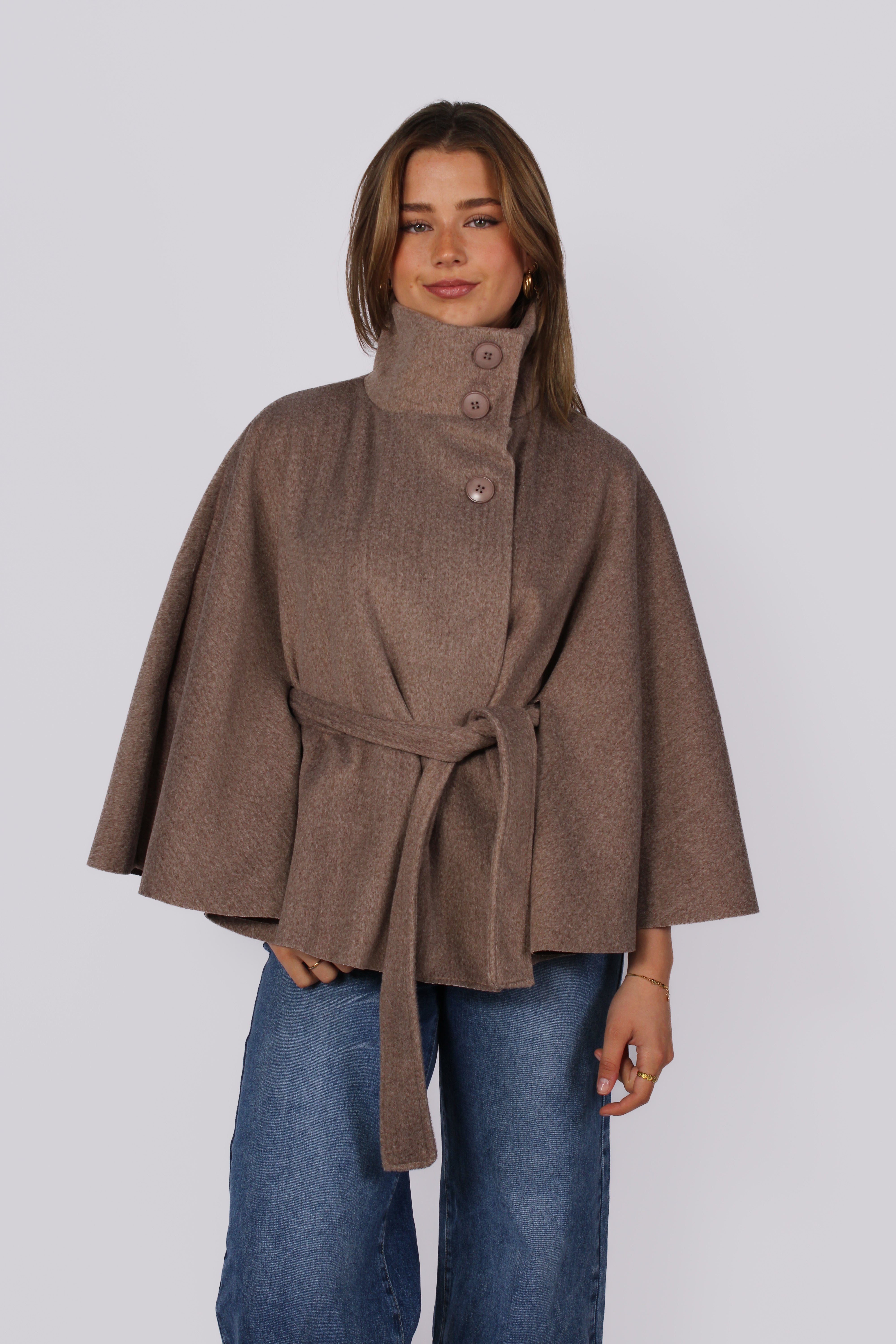 HIGH NECK PONCHO - TAUPE