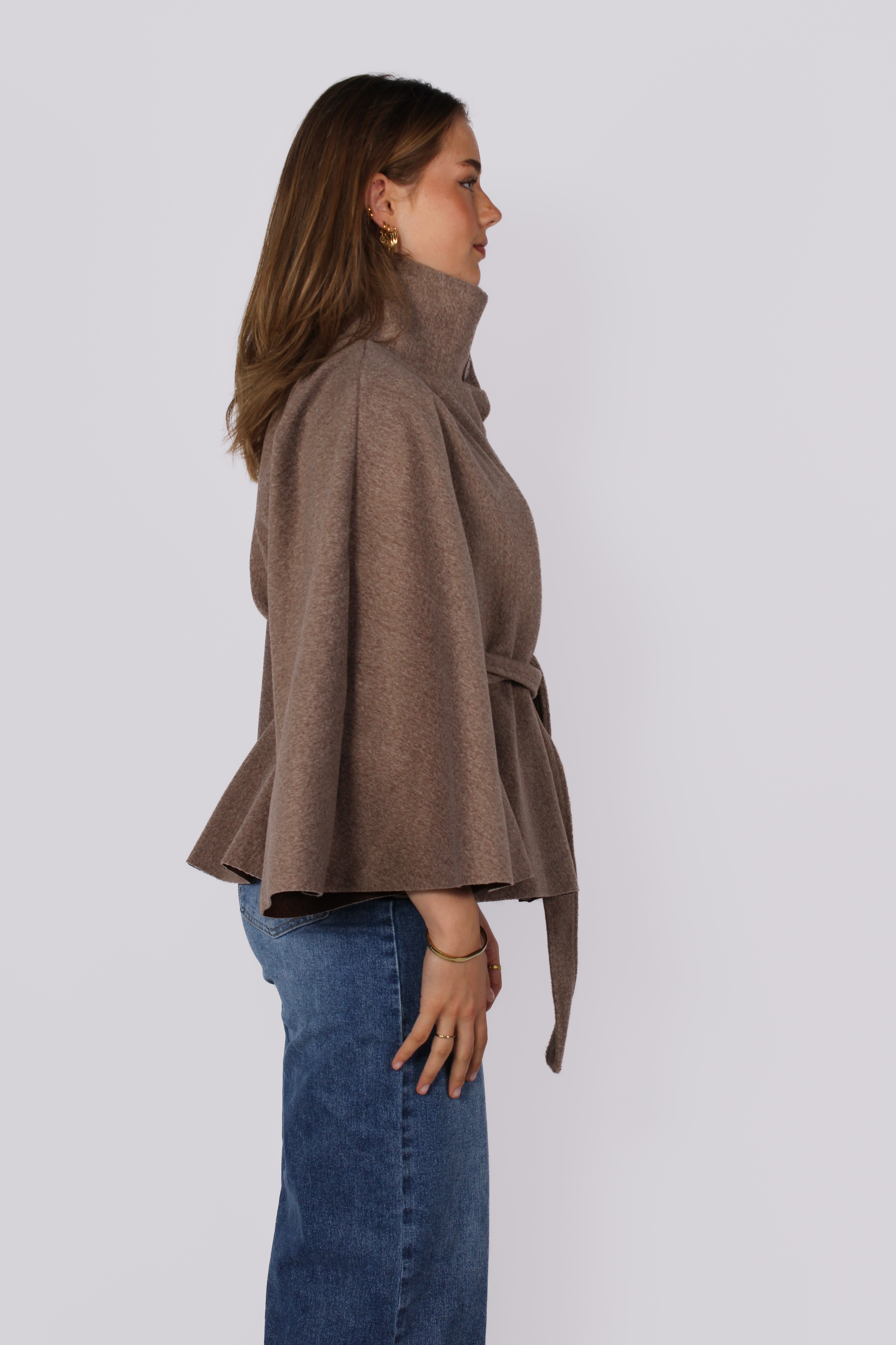 HIGH NECK PONCHO - TAUPE