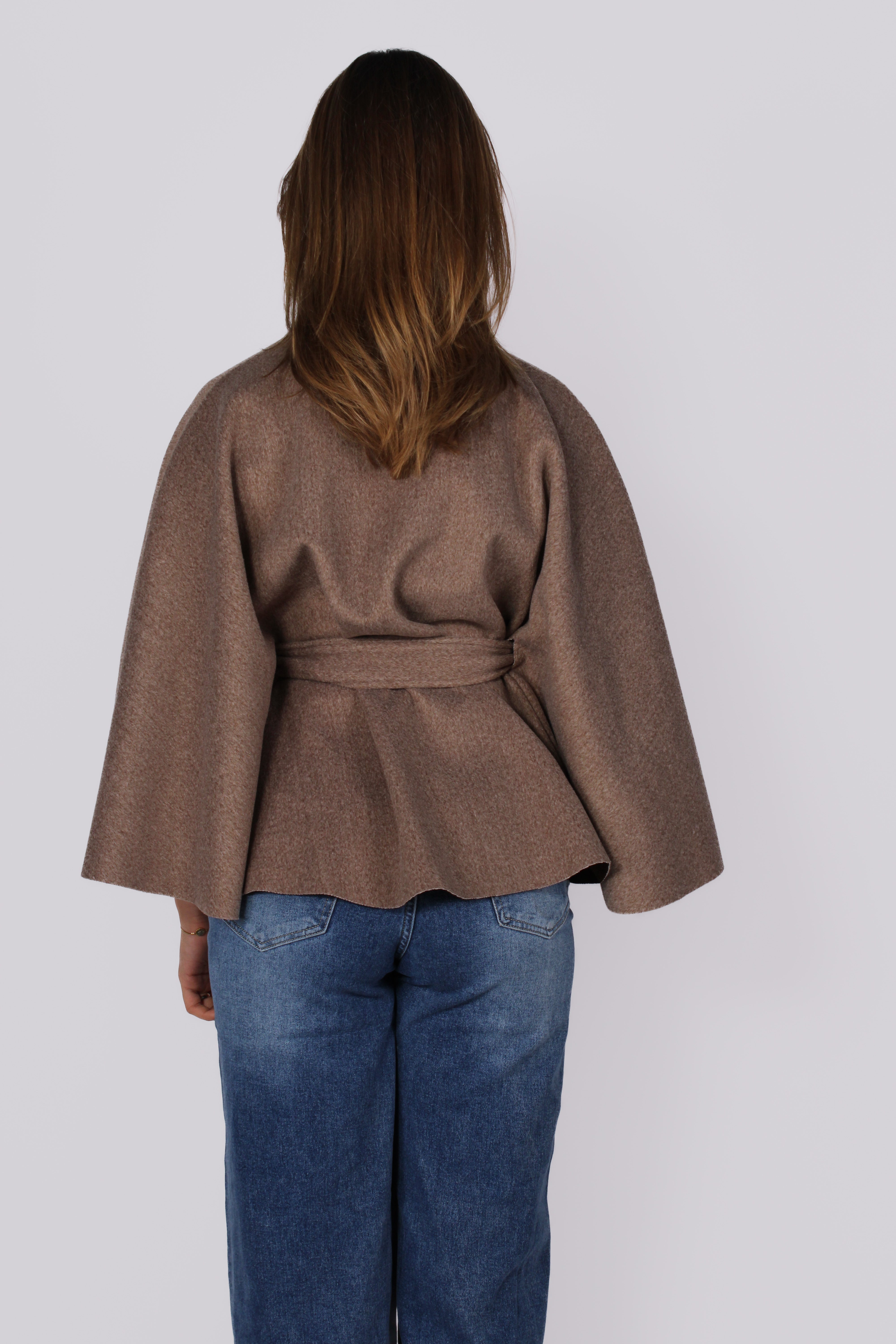 HIGH NECK PONCHO - TAUPE