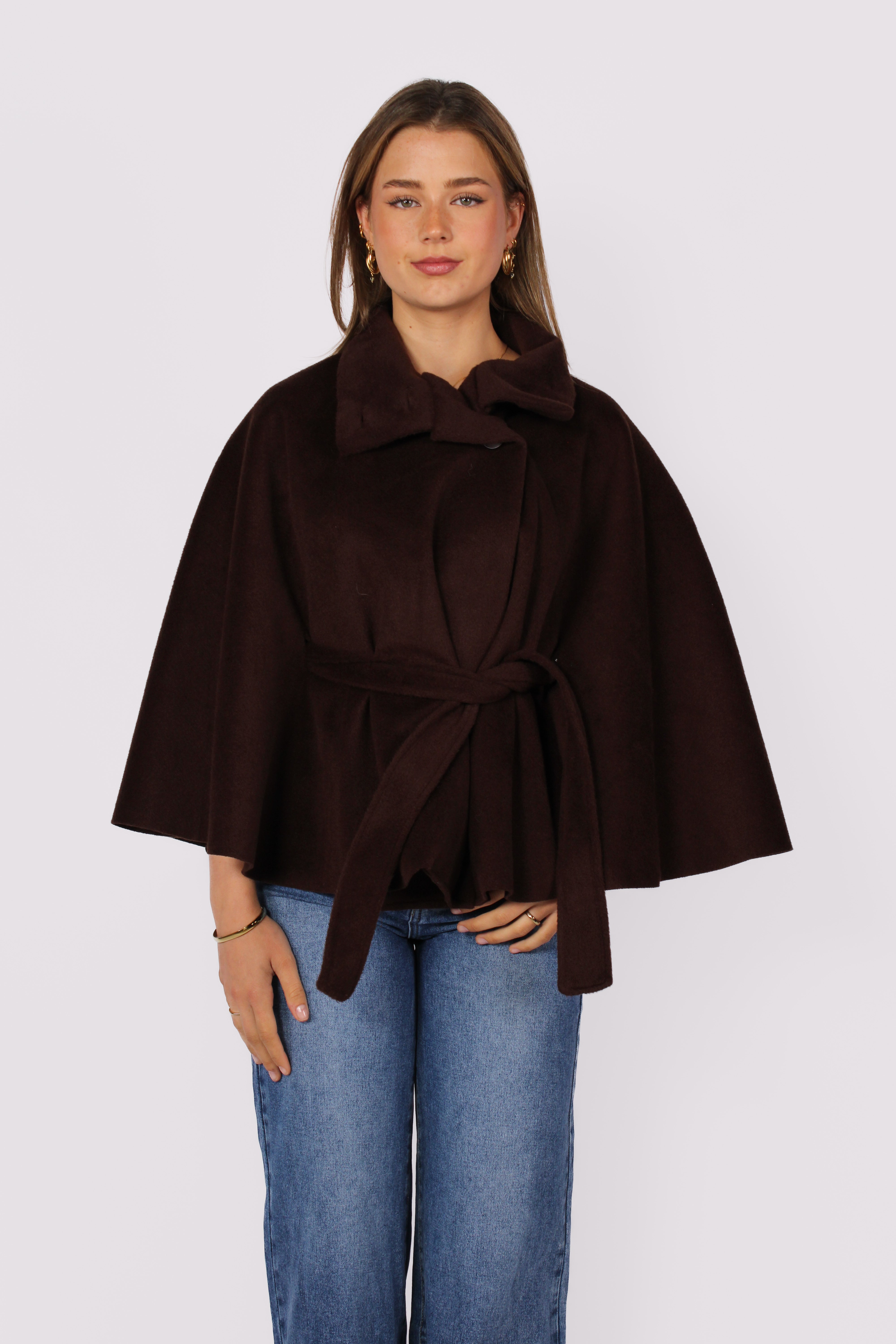 HIGH NECK PONCHO - DARKBROWN