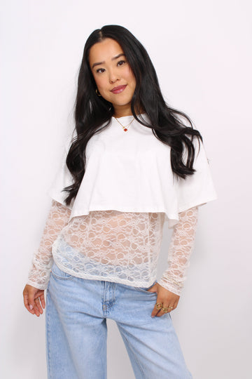 FLIRTY LACE TEE - WHITE