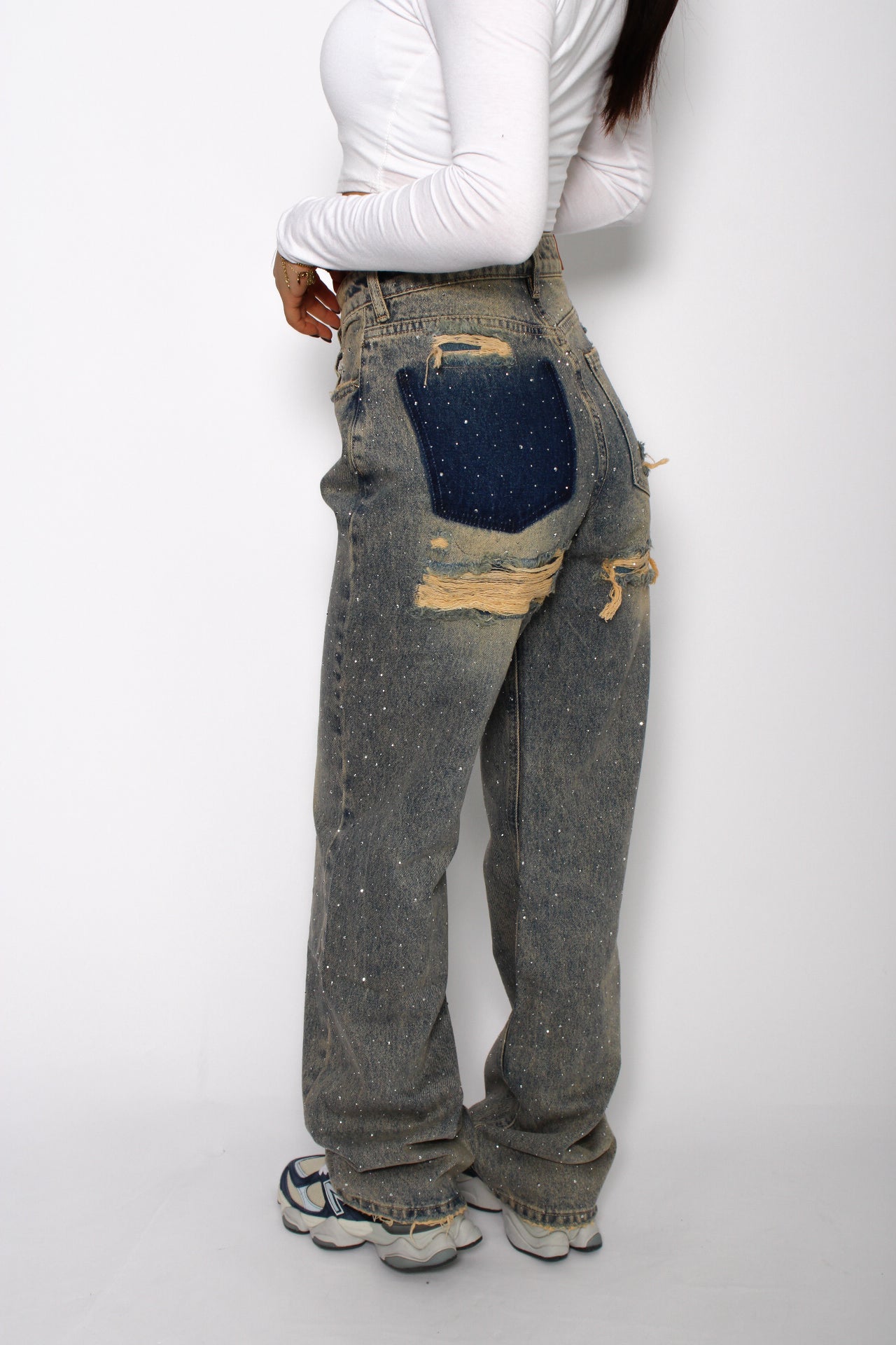STRASS RIPPED BACK JEANS - VINTAGE