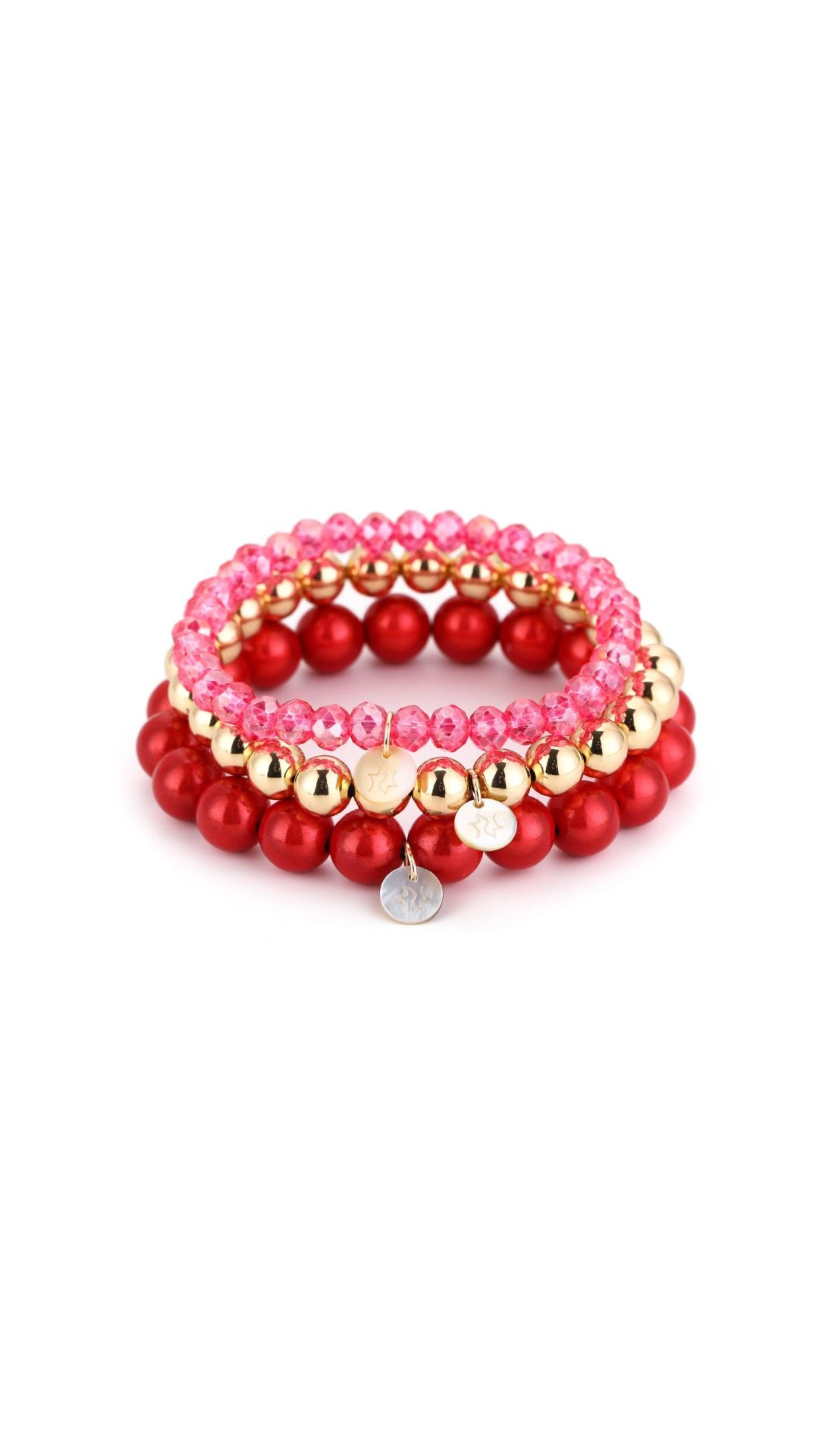BEADS BRACELET SET- FUCHSIA