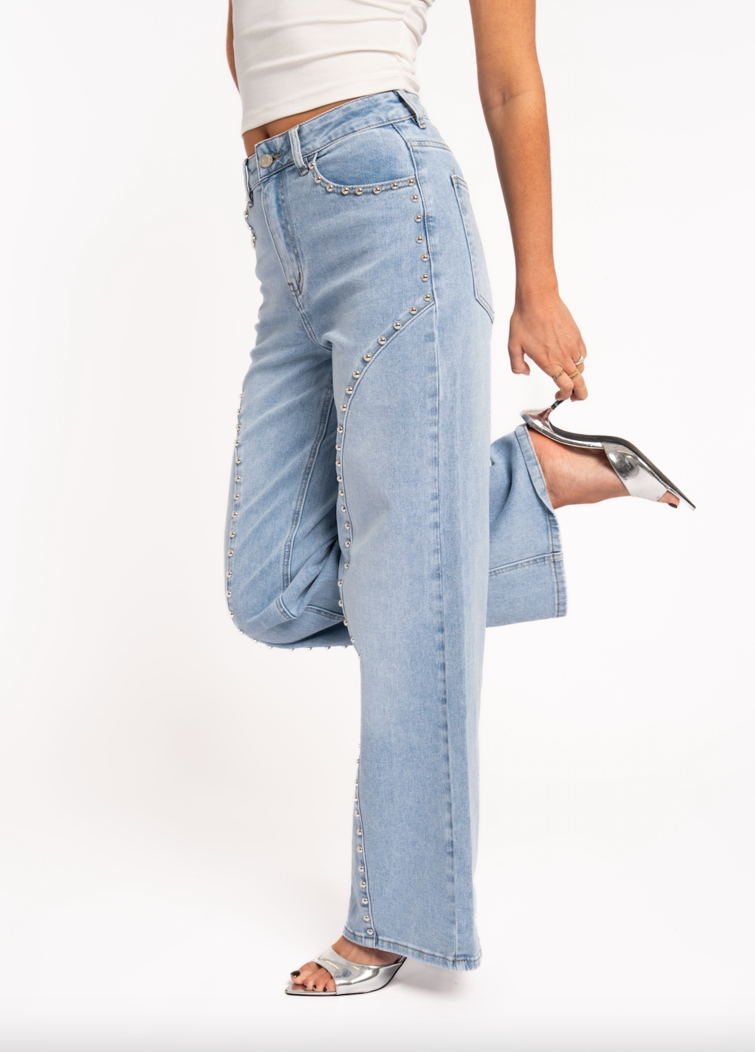 WIDE LEG STUD JEANS 9198 - DENIM