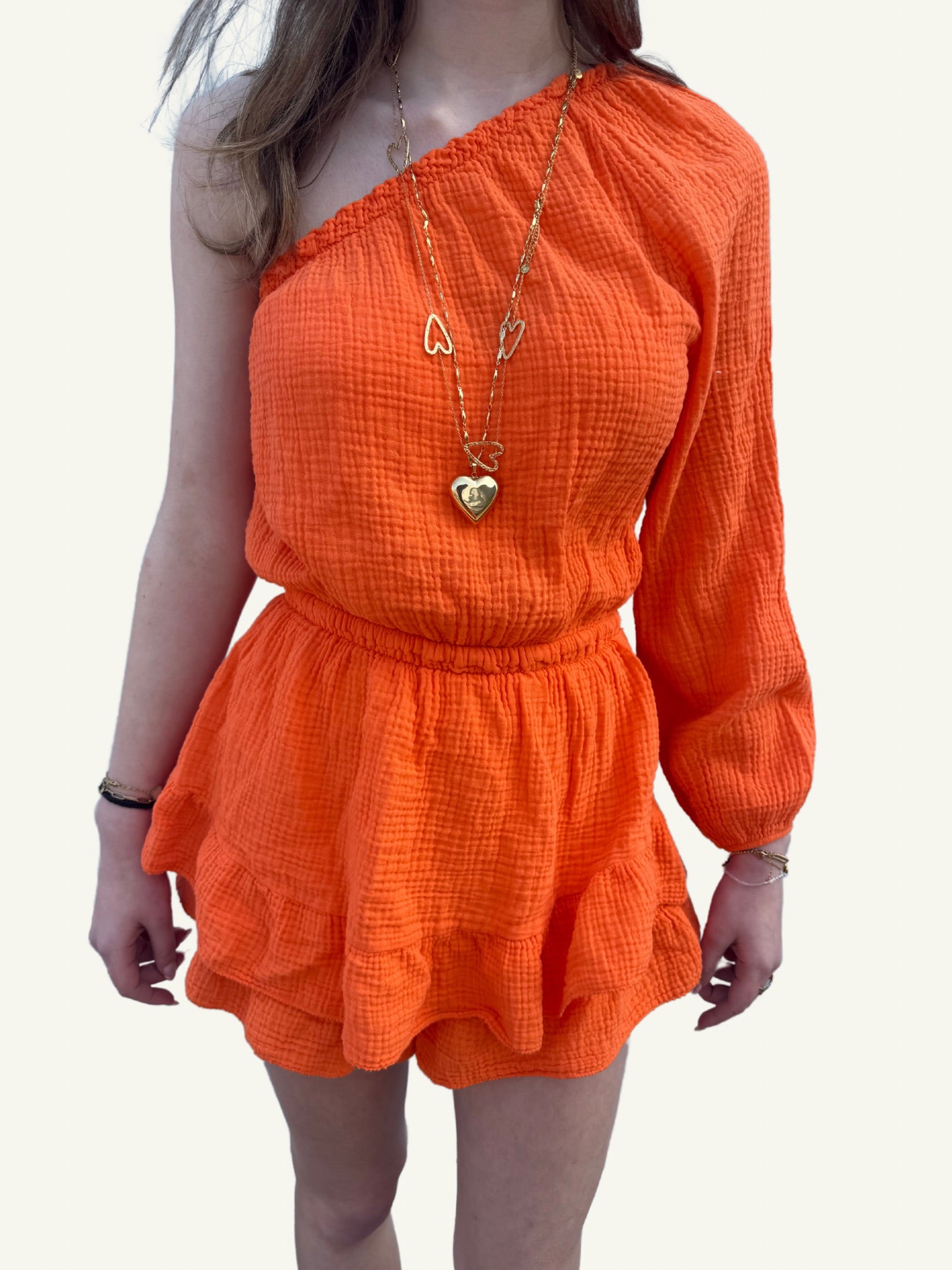 ONE SHOULDER PLAYSUIT - ORANGE