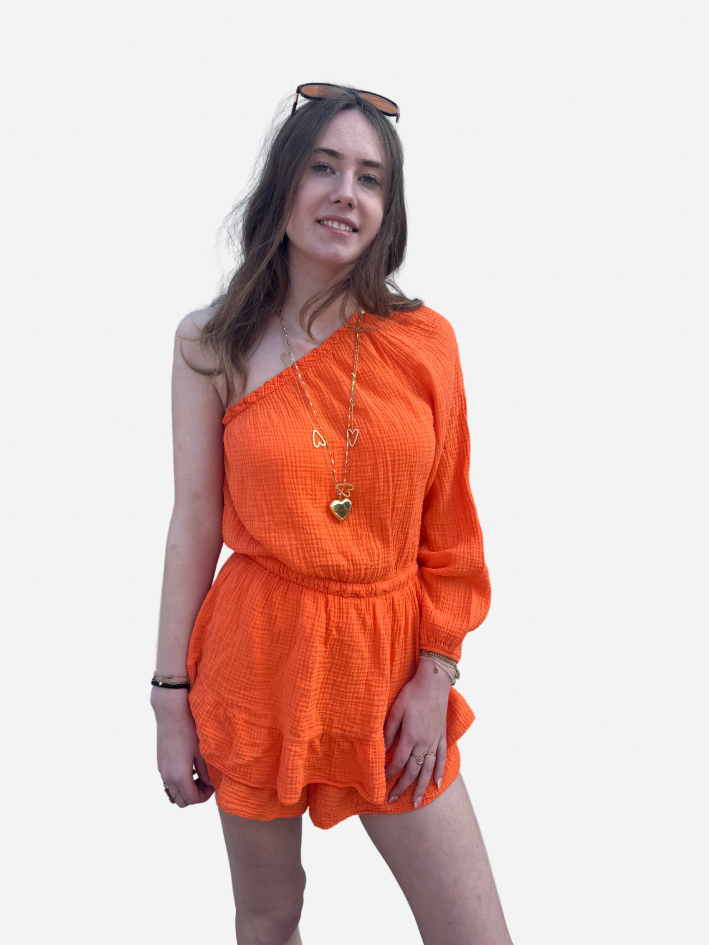 ONE SHOULDER PLAYSUIT - ORANGE